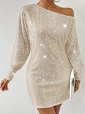 Elegant Long Sleeve Sequined Crew Neck Dress for Women, Perfect Party & Banquet Outfit