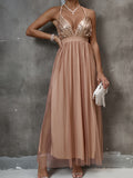 Zjkrl  -  Sequin Split Thigh Dress - Dazzling Contrast Sequin Embellishments, Sultry Split Thigh Design, Plunging Backless Cut, Perfect Party Dress for Women Who Want to Make a Statement