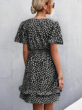Women's Dresses Women's Polka Dot Dress Ruffle Sleeves Boho Pleated Swing Blouse Vacation Dresses