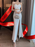 For Spring & Summer, Sexy Solid Color Cut Out Dress, Backless Slim Strapless with Split Hem, Women's Clothing