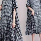 Zjkrl  -  Plus Size Casual Chic Loungewear Dress - Soft Patchwork Plaid Print, Button Up, Short Sleeve, Relaxed Fit, Comfortable Nightdress for Women