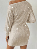 Elegant Long Sleeve Sequined Crew Neck Dress for Women, Perfect Party & Banquet Outfit