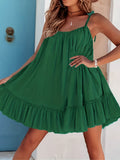Lightweight Ruffle Hem Backless Cami Dress - Flowy & Versatile for Summer & Spring - Casual Womens All-Season Wardrobe Staple