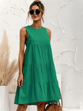 Zjkrl  -  Plus Size Solid Color Crew Neck Dress, Casual Sleeveless Dress For Summer, Women's Plus Size Clothing
