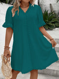 Plus Size Elegant V Neck Tunic Dress - Lace Stitching, Semi-Sheer, Slight Stretch, Solid Color, All-Season, Knit Fabric - Perfect for Spring & Summer, Womens Plus Size Clothing