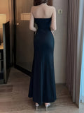 For Spring & Summer, Sexy Solid Color Cut Out Dress, Backless Slim Strapless with Split Hem, Women's Clothing
