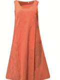 Zjkrl  -  Womens Casual Crew Neck Sleeveless Pocket Dress - Effortlessly Chic, Versatile & Comfortable, Everyday Wear - Simple Solid Style with Handy Pockets, Perfect for All Seasons