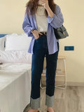 Stylish Chic Striped Long Sleeve Shirt for Women - Soft Polyester Fabric, Machine Washable, Non-Sheer, Breathable, and Comfortable - Perfect for All Seasons, Casual Daily Wear, Work, and Outdoor Activities