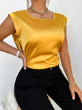 Elegant Micro Elasticity Crew Neck Blouse - Soft Polyester Draped Tie Back Shirt for Spring & Summer - Womens Solid Color Short Sleeve Shirting with Elegant Style