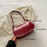 Fashion Solid Color PU Glossy Casual Shoulder Bag with Zipper, Unlined Simple Chic Handbag for Work, Shopping, Gift - White