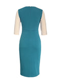 Zjkrl  -  Fashion-Forward Color Block Midi Dress - Versatile Crew Neck Bodycon Style - Perfect for Modern Womens Wardrobe