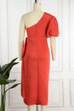 Zjkrl - White Elegant Solid Patchwork Flounce Asymmetrical Oblique Collar Evening Dress Dresses