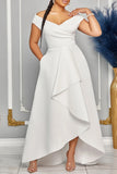 Zjkrl - White Daily Celebrities Elegant Patchwork Flounce Solid Color V Neck Asymmetrical Dresses