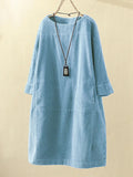 10 Colors Vintage Solid Color Split-Joint Mini Dress Corduroy Dress
