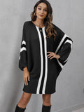 Zjkrl - Original Loose 4 Colors Striped Round-Neck Batwing Long Sleeves Sweater Dress