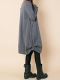 Zjkrl - Original Loose Pleated 4 Colors Round-Neck Long Sleeves Short Dress