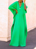 Zjkrl - Batwing Sleeves Loose Solid Color Split-Side V-Neck Maxi Dresses