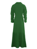 Zjkrl - Solid Button Front Belted Dress, Elegant Ruched Sleeve Ruffle Trim Maxi Dress, Women's Clothing