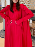 Zjkrl - Flared Sleeves Long Sleeves Solid Color High-Neck Maxi Dresses