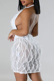 Zjkrl - Black Sexy Solid Patchwork See-through Backless Halter Sleeveless Dress Dresses