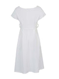 Zjkrl - Bowknot Lace-Up Solid Color V-Neck Midi Dresses