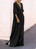 Zjkrl - Batwing Sleeves Loose Solid Color Split-Side V-Neck Maxi Dresses