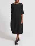 Zjkrl Crew Neck 3/4 Sleeve Casual Solid Casualdress