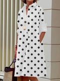 Zjkrl - Vintage Long Sleeves Polka Dot Lapel Midi Dresses