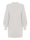 Zjkrl - Simple Casual Loose Solid Color High-Neck Long Sleeves Sweater Dress