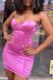 Zjkrl - Rose Red Sexy Sweet Daily Party Elegant Simplicity Fold Solid Color Spaghetti Strap Dresses