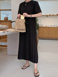 Zjkrl - Urban Ruffled Split-Joint High Waisted Short Sleeves Midi Dress