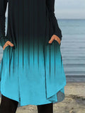 Zjkrl - Original Long Sleeves Contrast Color Gradient Round-Neck Mini Dresses