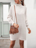 Zjkrl - Simple Casual Loose Solid Color High-Neck Long Sleeves Sweater Dress