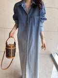 Zjkrl - Lapel Gradient Smudge Loose Long Sleeve Denim Dress