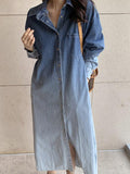 Zjkrl - Lapel Gradient Smudge Loose Long Sleeve Denim Dress