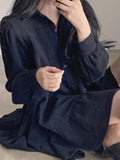 Zjkrl - Lapel Pleated Loose Puff Sleeve Short Shirt Dress