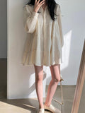 Zjkrl - Lapel Pleated Loose Puff Sleeve Short Shirt Dress