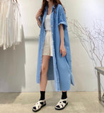 Zjkrl - Vintage Lapel Single Breasted Casual Pocket Denim Dress