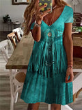 Zjkrl - Western Leather Art Graphic V Neck Midi Dress