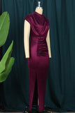 Zjkrl - Pink Fashion Sexy Solid Slit Fold Half A Turtleneck Evening Dress