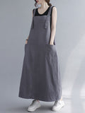 Zjkrl - Casual Solid Color With Pocket Suspender Dress