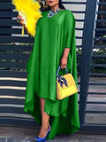 Zjkrl - High-Low Irregular Clipping Solid Color Round-Neck Maxi Dresses