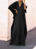 Zjkrl - Batwing Sleeves Loose Solid Color Split-Side V-Neck Maxi Dresses