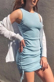 Zjkrl - Drawstring Sleeveless Mini Dress