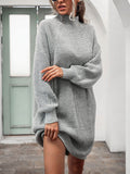 Zjkrl - Simple Casual Loose Solid Color High-Neck Long Sleeves Sweater Dress