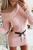 Zjkrl - Pink Casual Solid Patchwork O Neck Long Sleeve Dresses