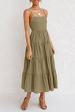 Zjkrl - Fashion Sweet Solid Split Joint Spaghetti Strap A Line Dresses