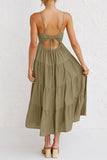 Zjkrl - Fashion Sweet Solid Split Joint Spaghetti Strap A Line Dresses