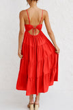 Zjkrl - Fashion Sweet Solid Split Joint Spaghetti Strap A Line Dresses