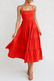 Zjkrl - Fashion Sweet Solid Split Joint Spaghetti Strap A Line Dresses